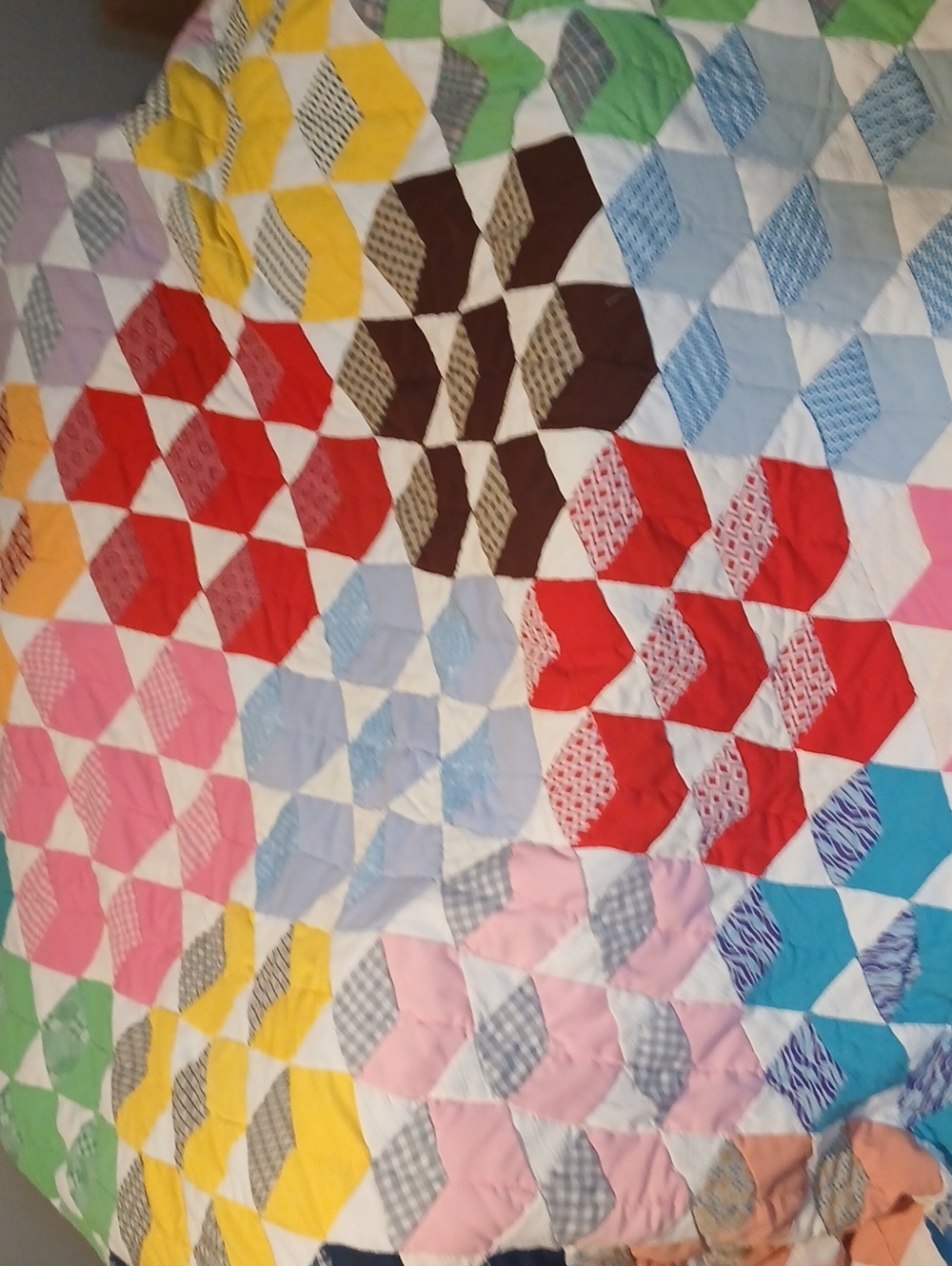Handmade Vintage Geometric Patchwork Quilt - Bright Multi-Color Bedding